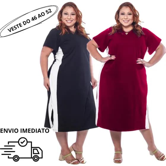 Vestido Midi Plus Size Feminino Algodão Evangélico Confortável Tamanhos 46 a 56 Mais Vendido