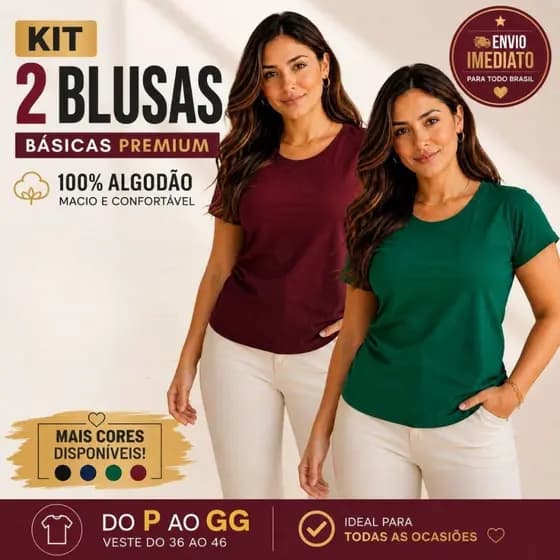 Kit 2 T-Shirts Femininas Algodão Básicas Manga Curta Casual Confortável Premium Evangélica Verão
