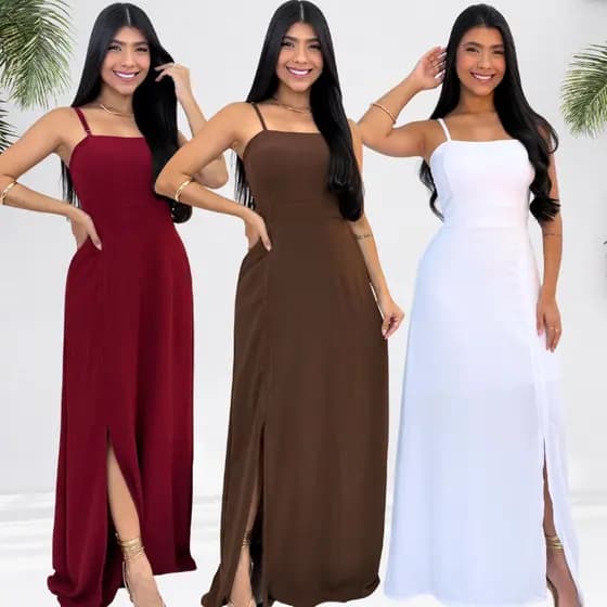 Vestido Feminino Longo Casual Não Precisa Passar Elegante Festa Casamento Jantar