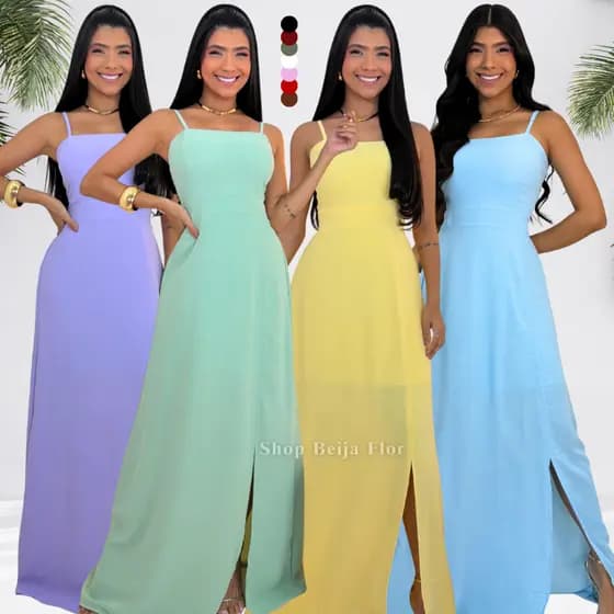Vestido Longo Elegante Feminino Madrinha Noiva Dunas Não Amassa Lastex Casual Festa Casamento