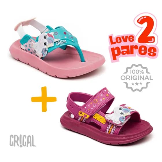 Kit Duas Sandálias/Papete Confortável Infantil Bebê Menina Unicórnio