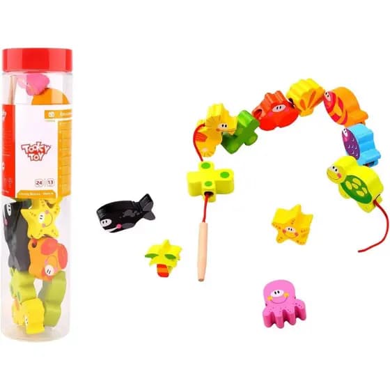 Brinquedo Blocos de Laço Mar educativo madeira animais do mar coordenação motora sensorial infantil