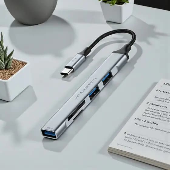 Hub Adaptador Cabo Tipo C 5 Em 1 Leitor Cartão Memória