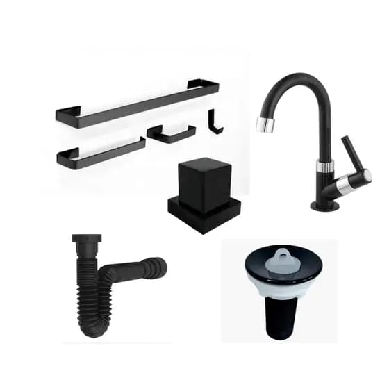 Kit Completo Para Banheiro de 5 produtos na Cor Black/ (Pintura Eletrostática)