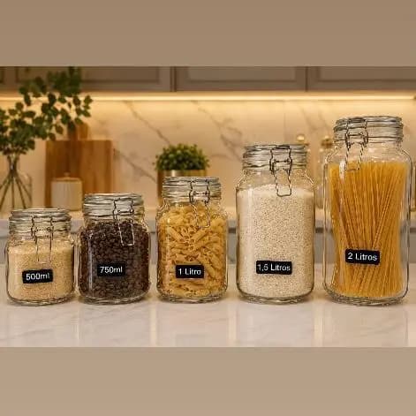 Kit de Pote de Vidro com vedação Hermética e Trava de Inox - Pote de Vidro Ideal para mantimentos