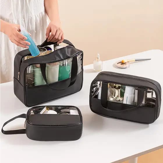 Kit 3 Bolsa Necessarie Transparente WashBag Organizadora Impermeável