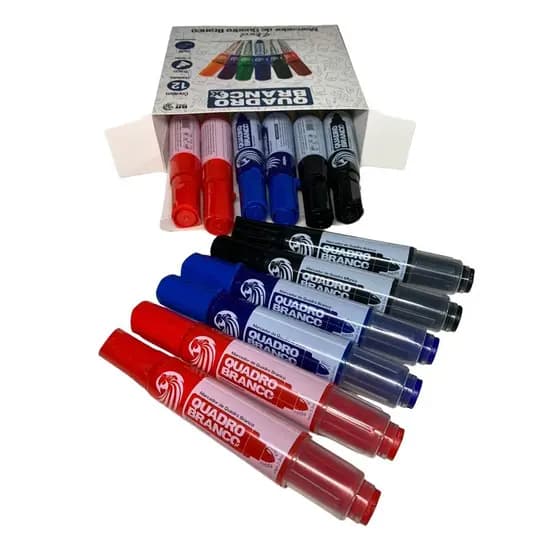 Pincel Caneta Marcador De Quadro Branco MQBX Recarregável Caixa Com 12 Unidades