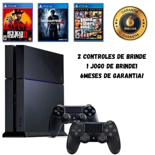 PS4 FAT 500GB Semi-Novo Impecável | 2 Controles + Jogo à Escolha(mandar mensagem no chat) | Brinde + 6 Meses de Garantia