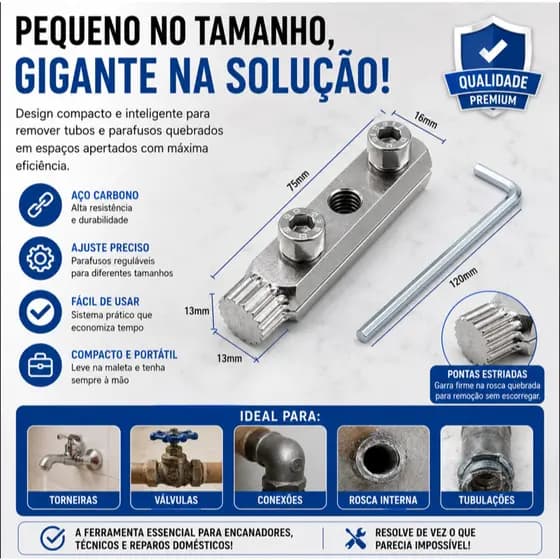 Extrator de Tubo Quebrado Ferramenta para Remover Rosca Parafuso Válvula de Ângulo Torneira em Aço