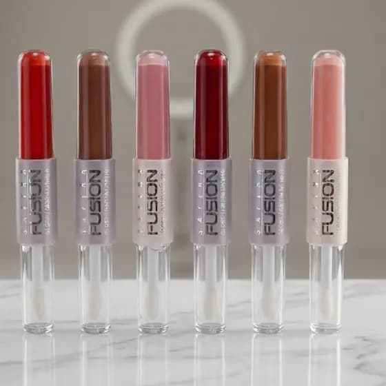 Batom Matte Líquido e Gloss 2 em 1 Safira Fusion – Não Transfere - Batom Duo Alta Fixação