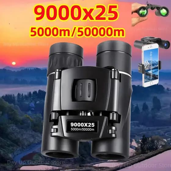 Binóculos Portáteis 9000X25 HD Zoom com Lente Óptica BAK4 de Longo Alcance e Alta Potência, Telescópio Compacto Dobrável