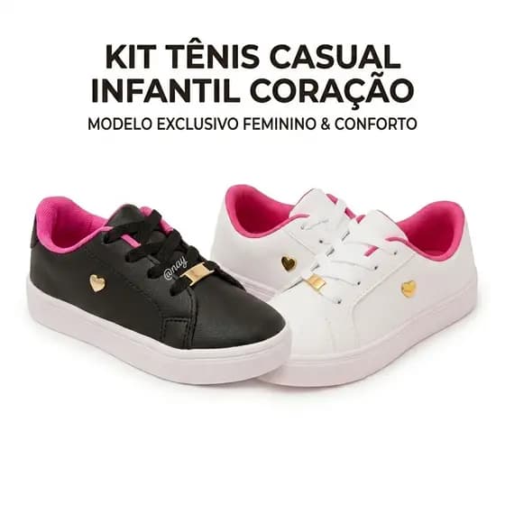 TENIS INFANTIL KIT2 FEMININO CORAÇAO