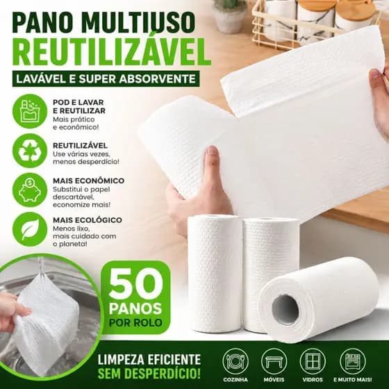 Rolo Com 50 Peças Rolo De Pano De Limpeza Reutilizável Absorvente Água Seco Lavável Toalha De Papel