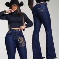 Calça Jeans Country Feminina Bordada Flare Com Elastano Rodeio