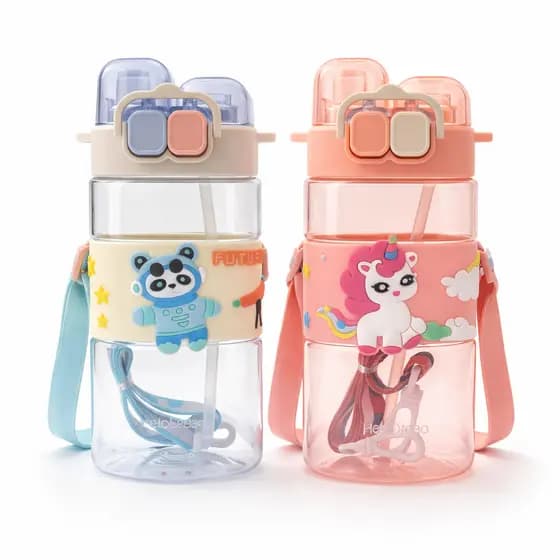 Garrafa Infantil Adventures com Suporte, Canudo e Alça Rosa/Azul 500ml AliDoLado