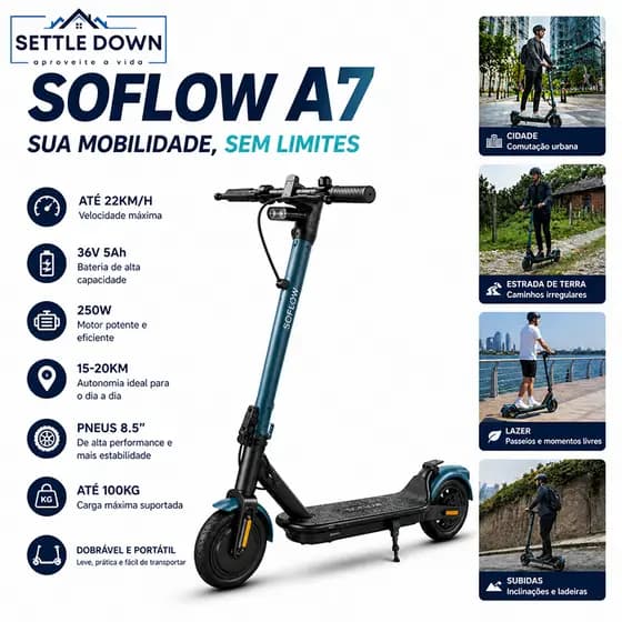 Patinete Elétrico A7 Portátil 250W Até 22km/h Pneus 8.5" Alta Performance
