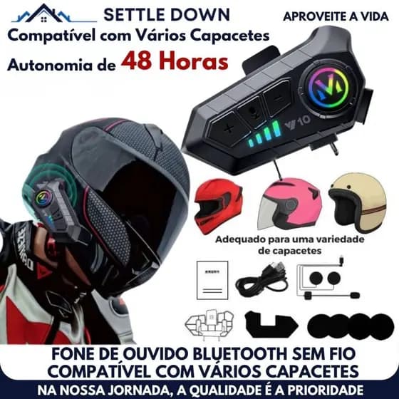 Fone de Ouvido Bluetooth Sem Fio Y10 para Moto - Bluetooth 5.3, Kit Capacete, Intercomunicador e Impermeável