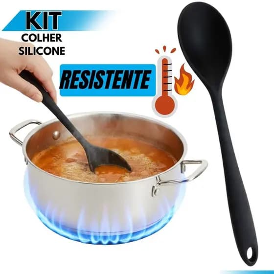 Colher de Silicone Antiaderente Utensílio de Cozinha Resistente ao Calor Reforçada