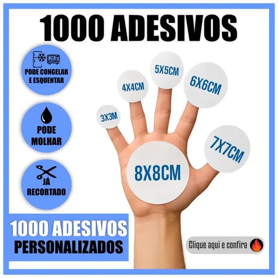 1000 unidades Adesivos Personalizados em Vinil 3x3 4x4 5x5 6x6 8x8 Etc - Etiqueta Personalizada