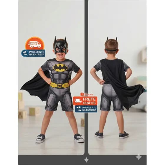 Fantasia Batman Kids Com Mascara e Capa De Luxo