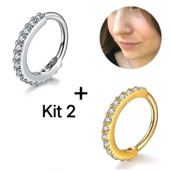 Kit 2 Piercing Nariz Cartilagem Argola Cravejado Strass