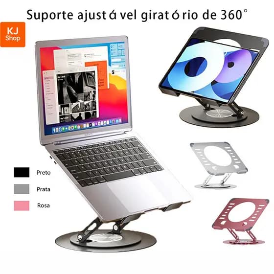 Suporte Para Notebook De Metal Ajustável 10 A 17 Polegadas Dobrável Giratório 360 Base Estável Portátil