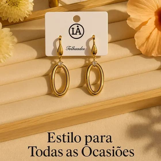 Brincos Femininos 18K Folheados Oval Moderno — Não Desbota, Não Escurece