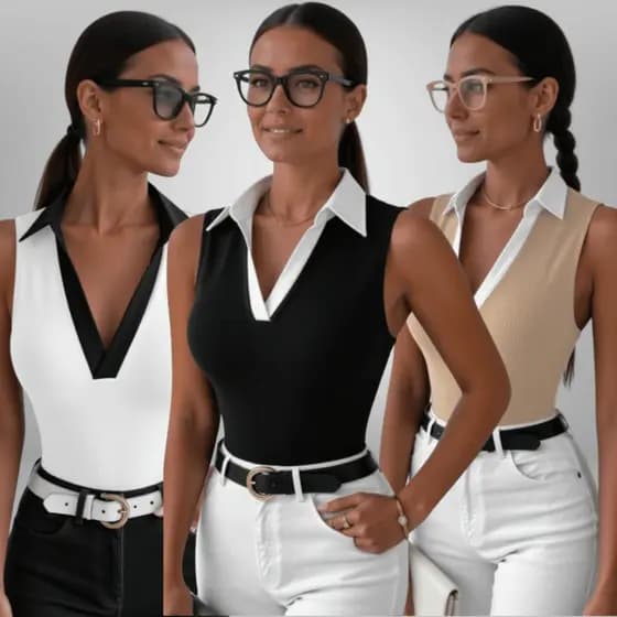 Kit Blusas Regata Feminina Polo Canelada Bicolor Premium Social Casual Elegante Básica