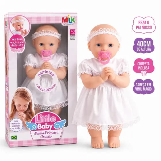 Boneca Bebe Oração Reza Pai Nosso Acessorios Infantil Chupeta Brinquedo Menina Tipo Boneca Reborn