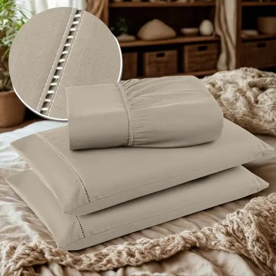 Jogo de Cama Queen 3 Peças 400 Fios + Par de Fronhas Ponto Palito - LAURINHA DECOR