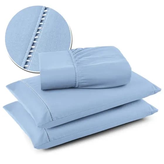 Jogo de Lençol com 3 Peças, Fronha com Ponto Palito, Tecido Suave - Todos os Tamanhos - LAURINHA DECOR