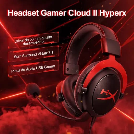 Headset Gamer Cloud ll Surround 7.1 Usb Khx-hscp-rd Hyperx PC P2/P3 XBOX PS4 Vídeogame