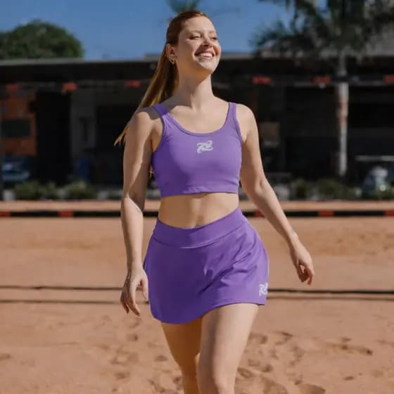 Conjunto Fitness Feminino Poliamida Burst Short Saia e Top Beach Tennis Academia Conforto Segurança