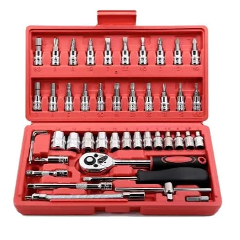 Kit jogo De Chaves Soquetes 46 Pcs Catraca Allen Torx Hexagonal Maleta Ferramentas Reparo Geral