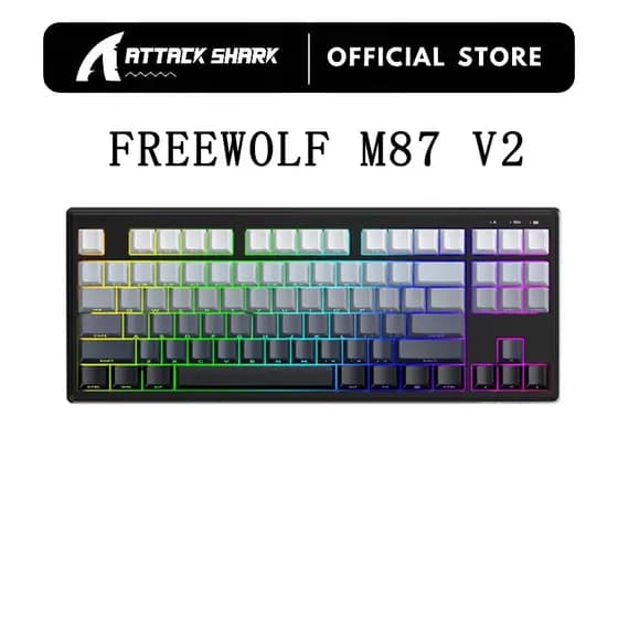 FREEWOLF M87 V2 Teclado Para Jogos Tri-Modo Sem Fio RGB 4000mAh PBT Teclas Impressas Laterais