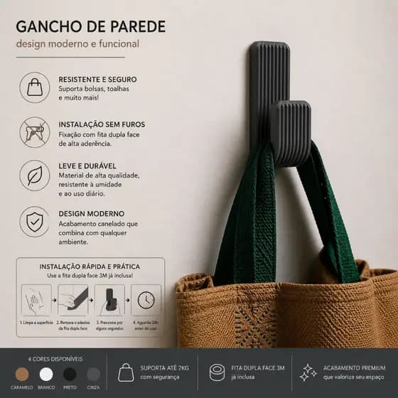 Kit Com 2 Ganchos Suporte Resistente Com Fita Dupla Face Para Toalhas Roupas Acessórios