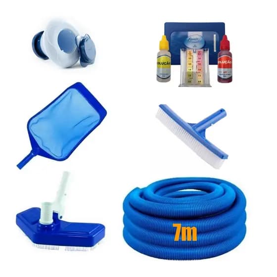 Kit Limpeza de Piscina 7m De Mangueira Estojo Teste de Ph