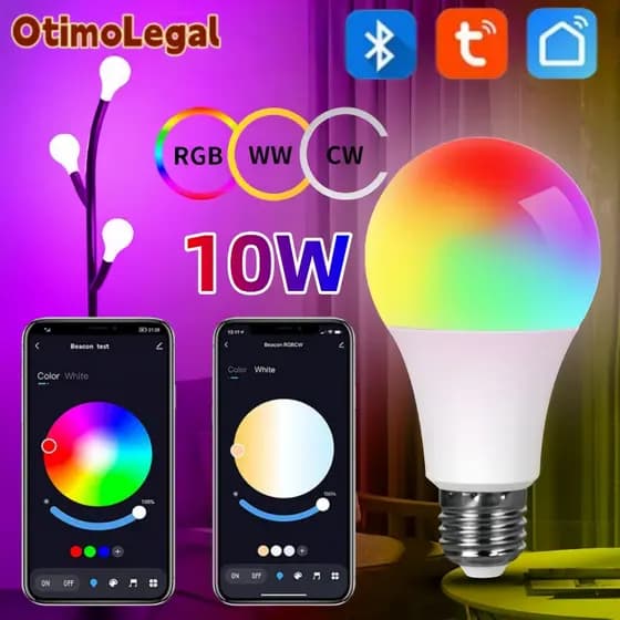 10W Lâmpada Inteligente Rgb Smart Life ou Tuya Para Bluetooth Bulbo E27 Otimolegal