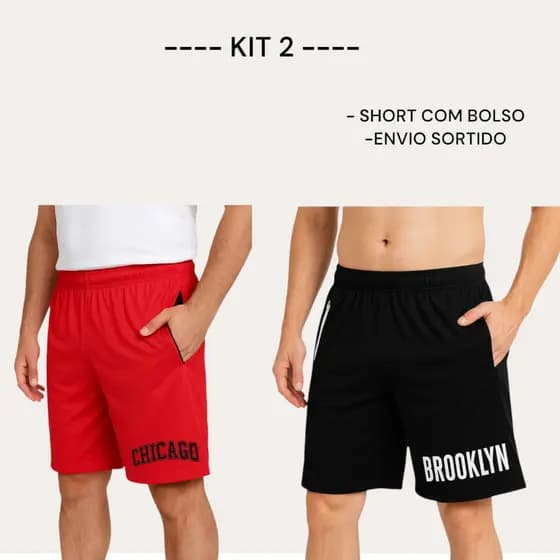 Kit 2 Shorts Calção Com Bolso Esportivo Basquete Academia Corrida Tecido Leve E Confortável