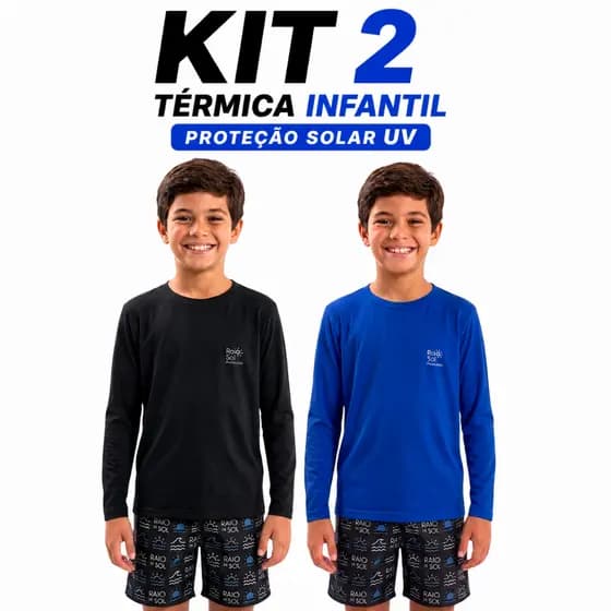 Kit 2 Camisa Térmica Juvenil Menino 2 a 14 anos Blusa Proteção Solar Uv50+