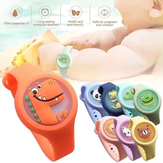 Relógios infantil pulseira com estampa de desenho animado luminoso repelente de mosquitos portátil