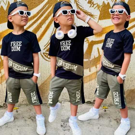 Conjuntos Infantil Verão Juvenil Diversos Blusa e Short Verão Roupa Menino Barato 2 ao 14 anos