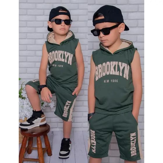 Conjunto Infantil Menino Lançamento Verão Camisa 100% Algodão e Bermuda Veste do 2 ao 14 anos
