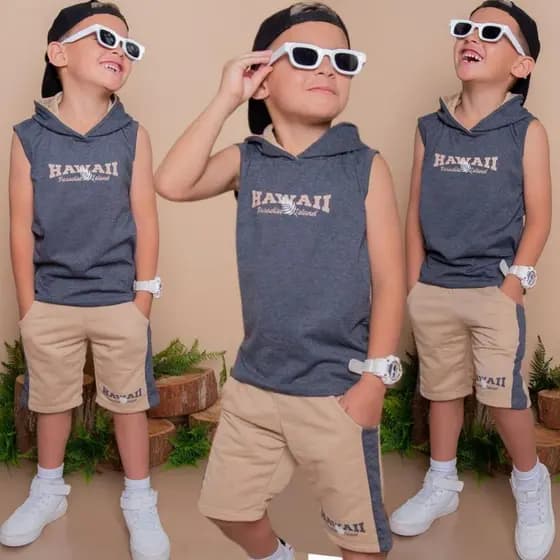 Conjunto Infantil Menino Lançamento Camisa Malha 30.1e Bermuda Moletinho Veste do 2 ao 14 anos