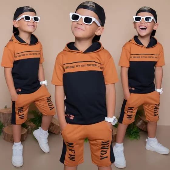 Conjunto Infantil Menino Juvenil Lançamento Verão Camisa 30.1 Bermuda Moletinho 2 ao 14 anos