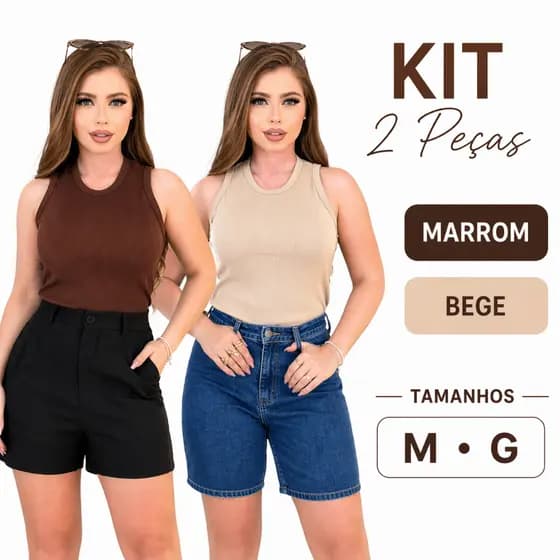 Kit 2 Blusas Regata Feminina Canelada | Combo Econômico | Confortável | Cores Tendência