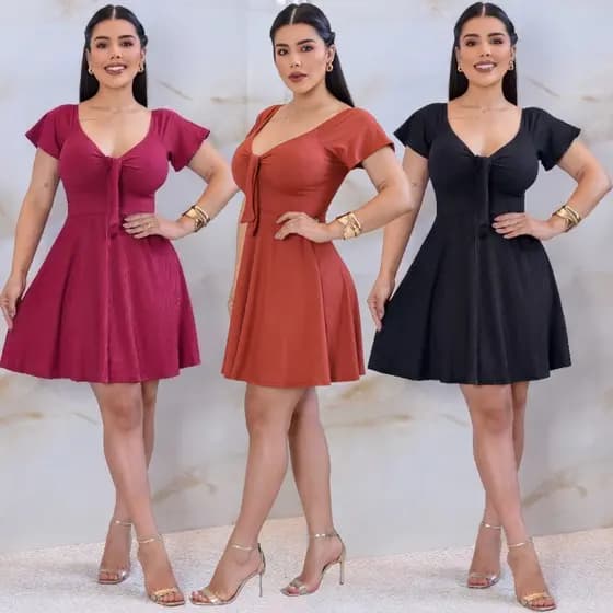 Vestido Feminino Com Bojo Amarrado Malha Canelada Curto Soltinho
