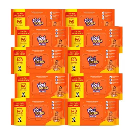 Kit Com 10 Toalha Umedecida Piquitucho Hidrate 140 Unidades