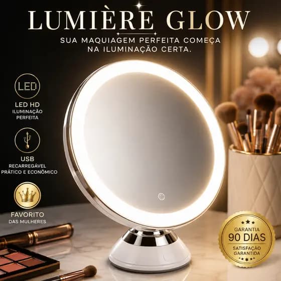 Espelho Mesa LED Maquiagem Lumière Glow Recarregável USB Mesa Profissional Portátil Camarim