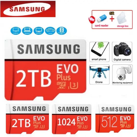 Cartão De Memória Samsung Micro SD TF 100 Mb/s A1 U3 Class10 SDXC 512GB-1TB-2TB Para Telefones Celulares Drones CCTV Gra